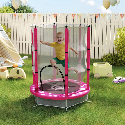 4.6FT Toddler Trampoline with Safety Enclosure Net for Ages 3-6 Years - Pink Sun Pattern