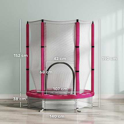 4.6FT Toddler Trampoline with Safety Enclosure Net for Ages 3-6 Years - Pink Sun Pattern