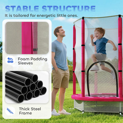 4.6FT Toddler Trampoline with Safety Enclosure Net for Ages 3-6 Years - Pink Sun Pattern