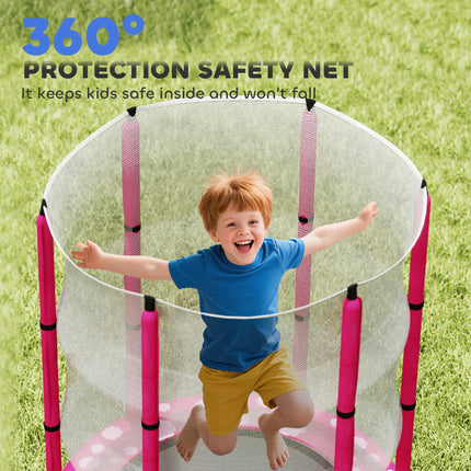 4.6FT Toddler Trampoline with Safety Enclosure Net for Ages 3-6 Years - Pink Sun Pattern