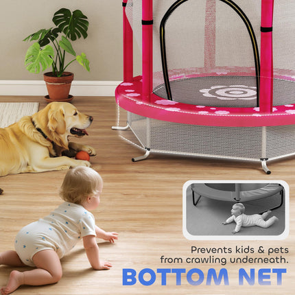 4.6FT Toddler Trampoline with Safety Enclosure Net for Ages 3-6 Years - Pink Sun Pattern