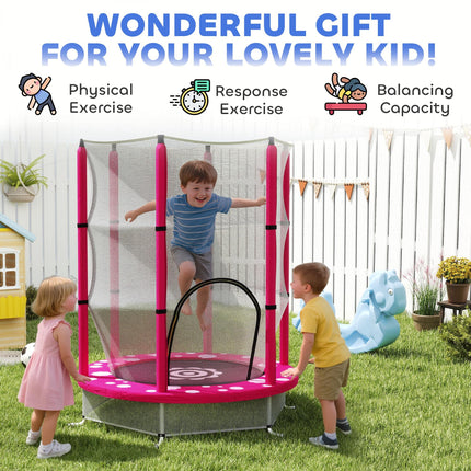 4.6FT Toddler Trampoline with Safety Enclosure Net for Ages 3-6 Years - Pink Sun Pattern