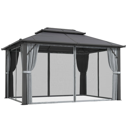 3x4m Hardtop Garden Gazebo with UPF30+ Double Polycarbonate Roof, Aluminium Frame, Mosquito Net & Curtains - Grey