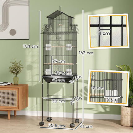 Metal Bird Cage with Swing, Perches, Food Containers & Tray for Finches, Canaries, Budgies - Black