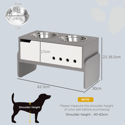 3 Height Adjustable Raised Dog Feeding Station with 2 Stainless Steel Bowls & Slow Feeder Mat - Grey