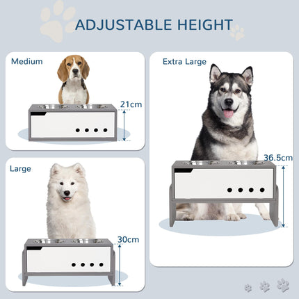 3 Height Adjustable Raised Dog Feeding Station with 2 Stainless Steel Bowls & Slow Feeder Mat - Grey