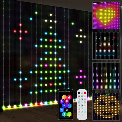 Smart LED Curtain Fairy Lights 3x3m 400 RGBIC LEDs with Remote & App Control - Colour Changing