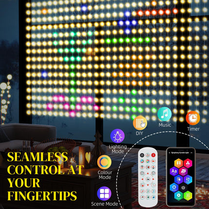 Smart LED Curtain Fairy Lights 3x3m 400 RGBIC LEDs with Remote & App Control - Colour Changing
