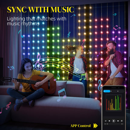Smart LED Curtain Fairy Lights 3x3m 400 RGBIC LEDs with Remote & App Control - Colour Changing