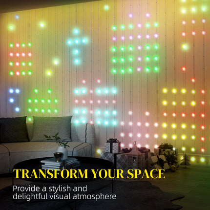 Smart LED Curtain Fairy Lights 3x3m 400 RGBIC LEDs with Remote & App Control - Colour Changing