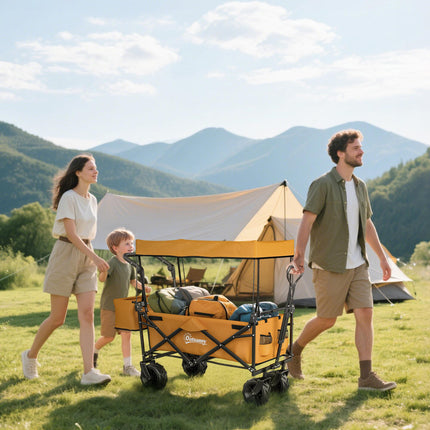 120L Folding Festival Trolley Cart with Removable Canopy - Orange