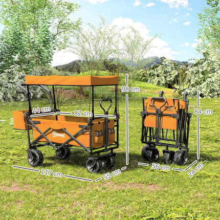 120L Folding Festival Trolley Cart with Removable Canopy - Orange