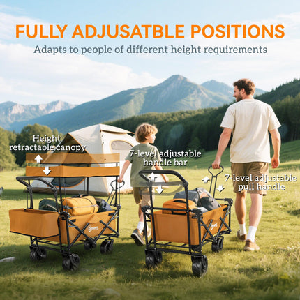 120L Folding Festival Trolley Cart with Removable Canopy - Orange