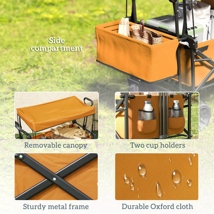 120L Folding Festival Trolley Cart with Removable Canopy - Orange