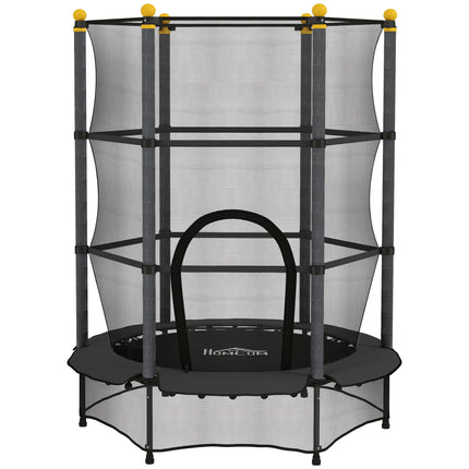 4.6FT/55" Kids Trampoline with Safety Enclosure for Ages 3-10, Indoor Outdoor Use - Black