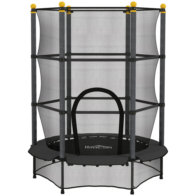 4.6FT/55" Kids Trampoline with Safety Enclosure for Ages 3-10, Indoor Outdoor Use - Black