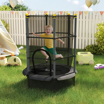 4.6FT/55" Kids Trampoline with Safety Enclosure for Ages 3-10, Indoor Outdoor Use - Black