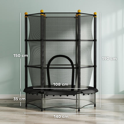 4.6FT/55" Kids Trampoline with Safety Enclosure for Ages 3-10, Indoor Outdoor Use - Black