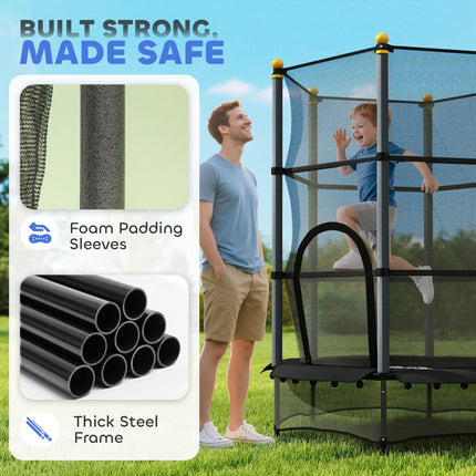 4.6FT/55" Kids Trampoline with Safety Enclosure for Ages 3-10, Indoor Outdoor Use - Black