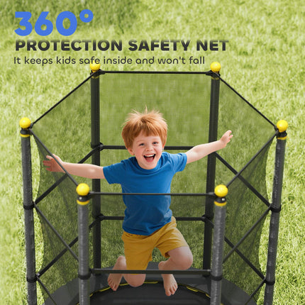 4.6FT/55" Kids Trampoline with Safety Enclosure for Ages 3-10, Indoor Outdoor Use - Black