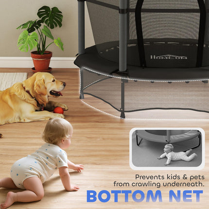 4.6FT/55" Kids Trampoline with Safety Enclosure for Ages 3-10, Indoor Outdoor Use - Black