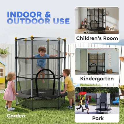 4.6FT/55" Kids Trampoline with Safety Enclosure for Ages 3-10, Indoor Outdoor Use - Black