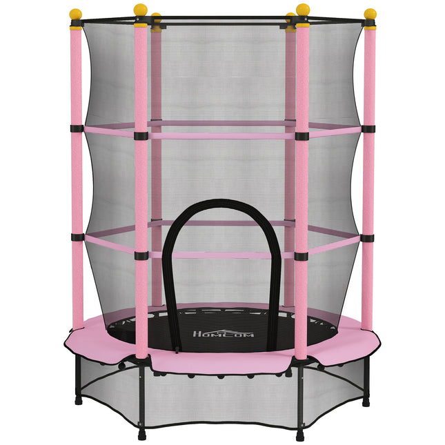 4.6FT Kids Trampoline with Safety Enclosure for Ages 3-10, Indoor Outdoor Use - Pink