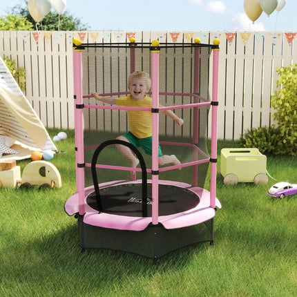 4.6FT Kids Trampoline with Safety Enclosure for Ages 3-10, Indoor Outdoor Use - Pink