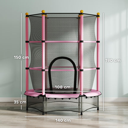 4.6FT Kids Trampoline with Safety Enclosure for Ages 3-10, Indoor Outdoor Use - Pink