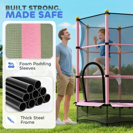 4.6FT Kids Trampoline with Safety Enclosure for Ages 3-10, Indoor Outdoor Use - Pink