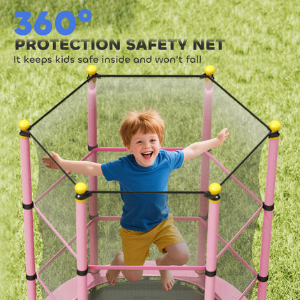 4.6FT Kids Trampoline with Safety Enclosure for Ages 3-10, Indoor Outdoor Use - Pink