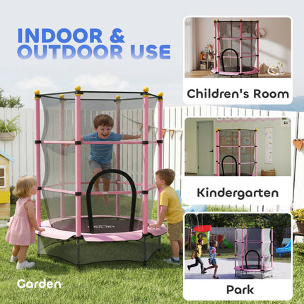 4.6FT Kids Trampoline with Safety Enclosure for Ages 3-10, Indoor Outdoor Use - Pink