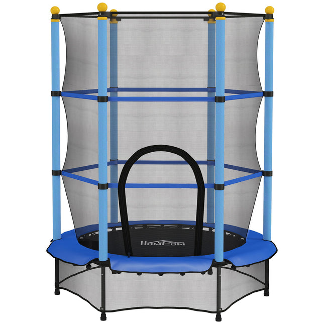 4.6FT/55" Kids Trampoline with Safety Enclosure for Ages 3-10, Indoor Outdoor Use - Blue