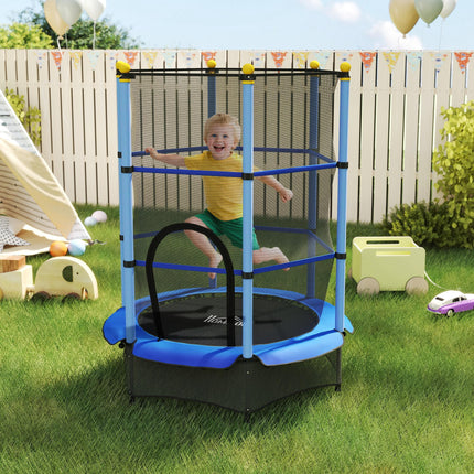 4.6FT/55" Kids Trampoline with Safety Enclosure for Ages 3-10, Indoor Outdoor Use - Blue