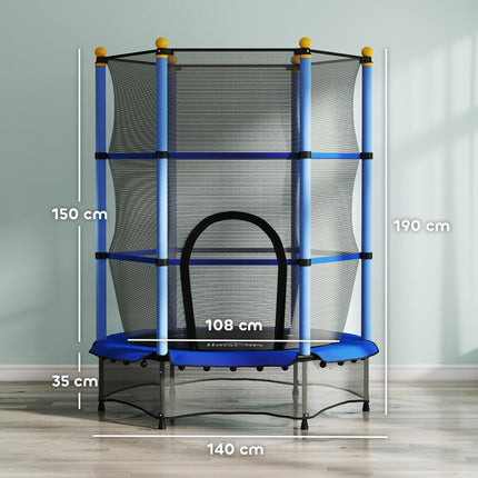 4.6FT/55" Kids Trampoline with Safety Enclosure for Ages 3-10, Indoor Outdoor Use - Blue
