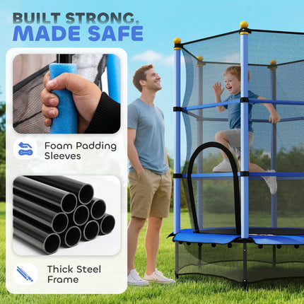 4.6FT/55" Kids Trampoline with Safety Enclosure for Ages 3-10, Indoor Outdoor Use - Blue