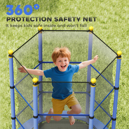 4.6FT/55" Kids Trampoline with Safety Enclosure for Ages 3-10, Indoor Outdoor Use - Blue
