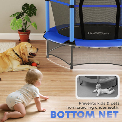 4.6FT/55" Kids Trampoline with Safety Enclosure for Ages 3-10, Indoor Outdoor Use - Blue