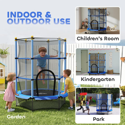 4.6FT/55" Kids Trampoline with Safety Enclosure for Ages 3-10, Indoor Outdoor Use - Blue