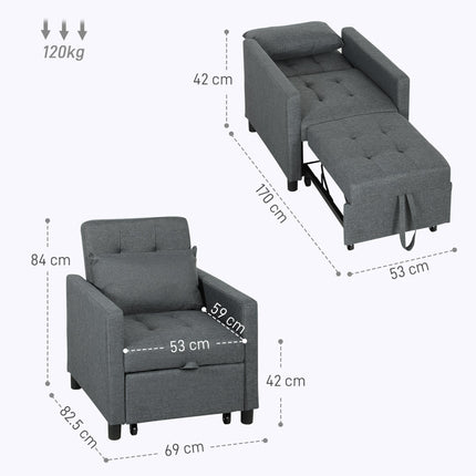 3-In-1 Chair Bed, Convertible Sleeper Chair with Adjustable Backrest, Pillow and