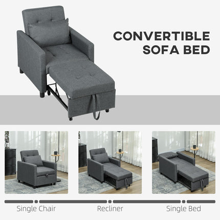 3-In-1 Chair Bed, Convertible Sleeper Chair with Adjustable Backrest, Pillow and