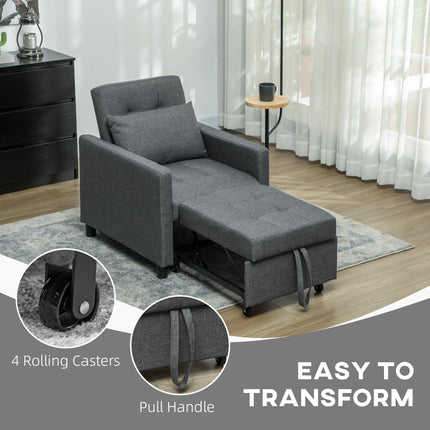 3-In-1 Chair Bed, Convertible Sleeper Chair with Adjustable Backrest, Pillow and