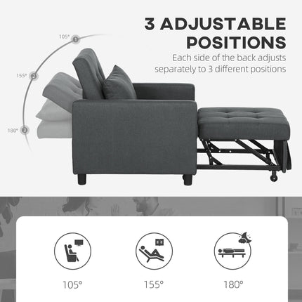 3-In-1 Chair Bed, Convertible Sleeper Chair with Adjustable Backrest, Pillow and