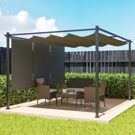 3 x 4m Metal Pergola Kit with Retractable Roof and UPF30+ Shade - Grey