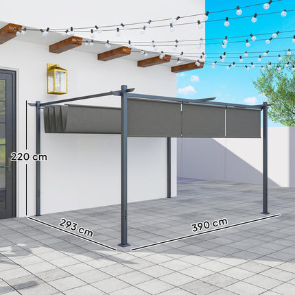 3 x 4m Metal Pergola Kit with Retractable Roof and UPF30+ Shade - Grey