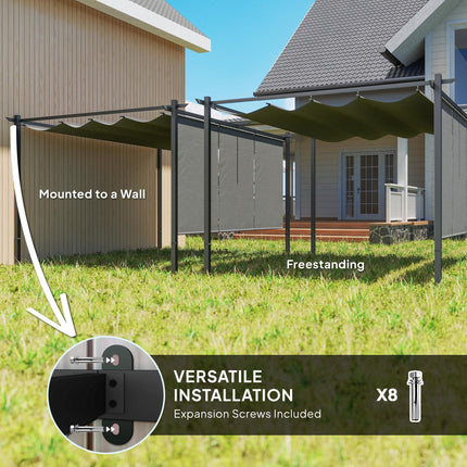 3 x 4m Metal Pergola Kit with Retractable Roof and UPF30+ Shade - Grey