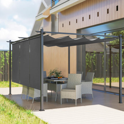 3 x 4m Metal Pergola Kit with Retractable Roof and UPF30+ Shade - Grey