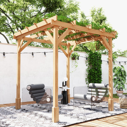 2 x 2 m Wooden Pergola Kit, Decorative Garden Gazebo Shelter with Stable Structu