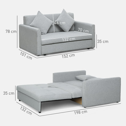 2 Seater Sofa Bed with Hidden Storage, Pull Out Convertible Bed Settee, Modern L