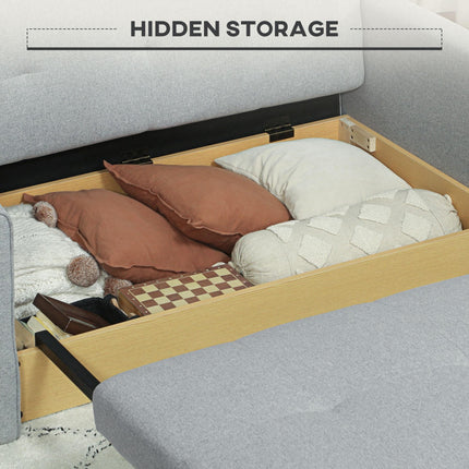 2 Seater Sofa Bed with Hidden Storage, Pull Out Convertible Bed Settee, Modern L